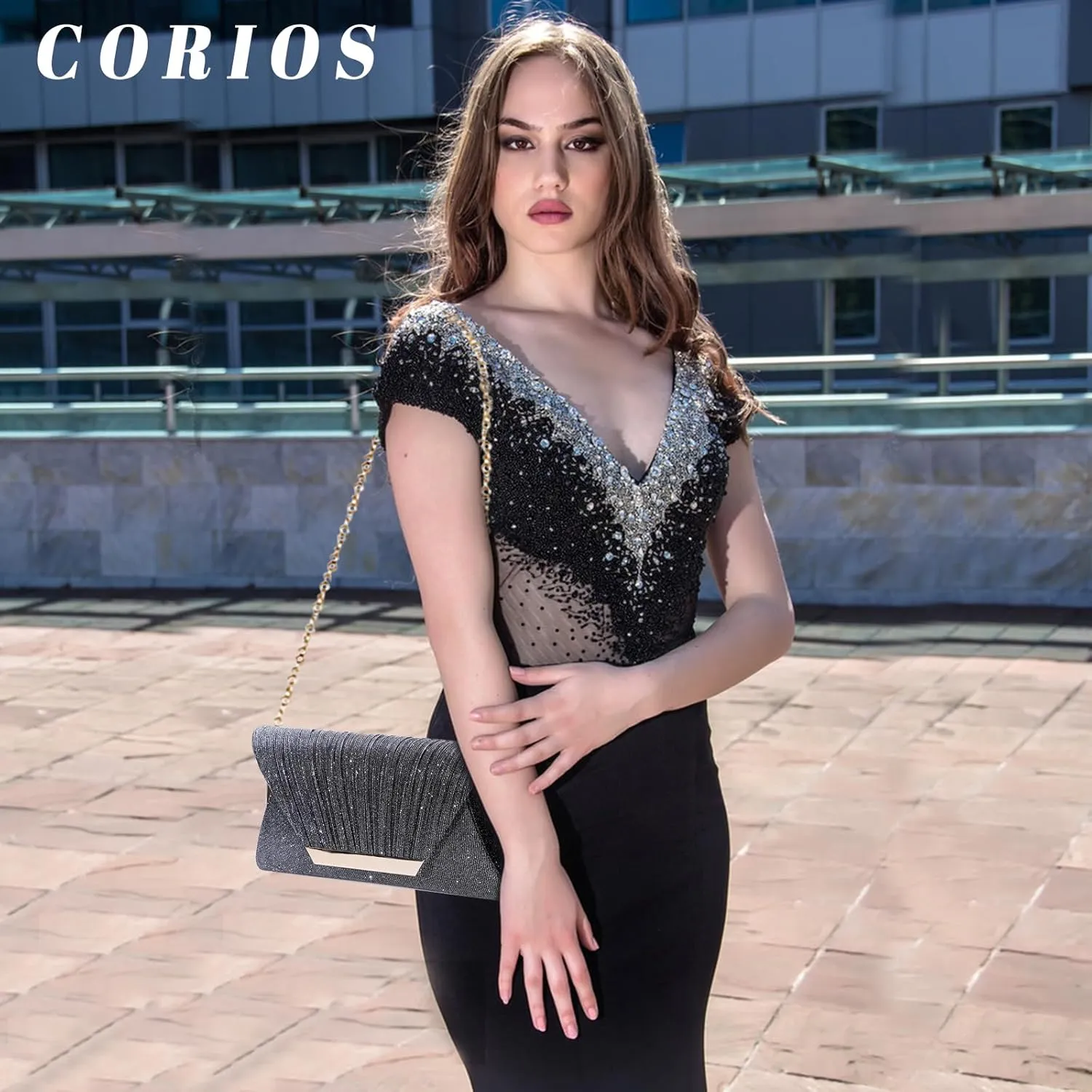 Women Envelope Evening Bag Glitter Sequins Clutch Bag Bridal Wedding Purse Sparkly Shoulder Bag Shiny Handbag