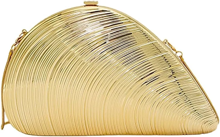 Women Fashion Shell Clutch Purse Elegant Stripe Evening Bag Detachable Chain Hang Bag for Wedding Guest Bridesmaid