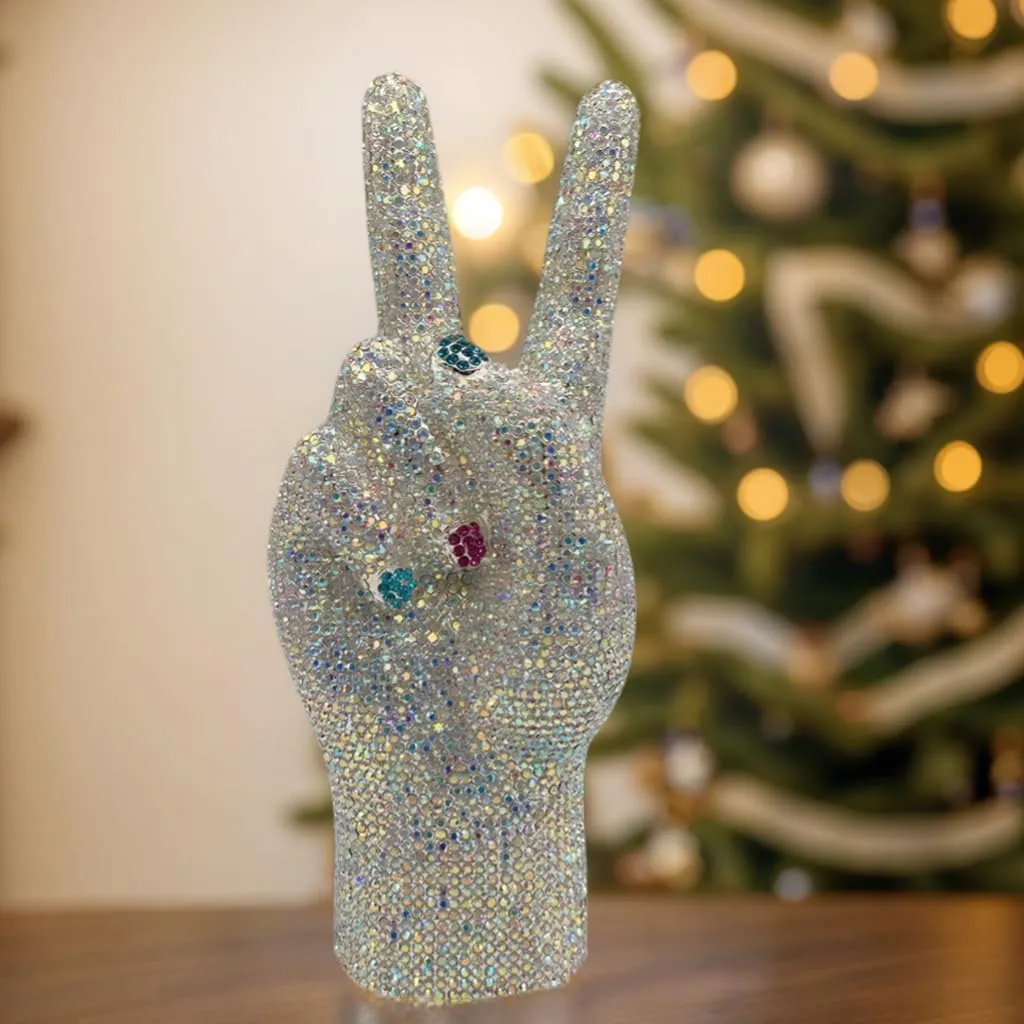 Women Fashion Victory Crystal Evening Bag Shinning Yeah Gesture Rhinestone Clutch Purse for Night Club Bar Dating