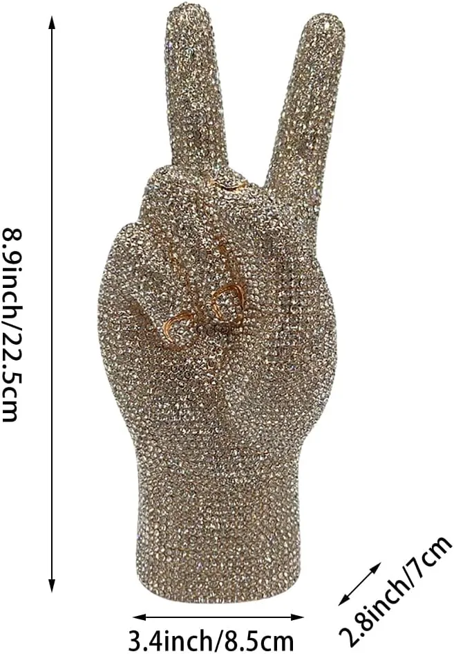 Women Fashion Victory Crystal Evening Bag Shinning Yeah Gesture Rhinestone Clutch Purse for Night Club Bar Dating