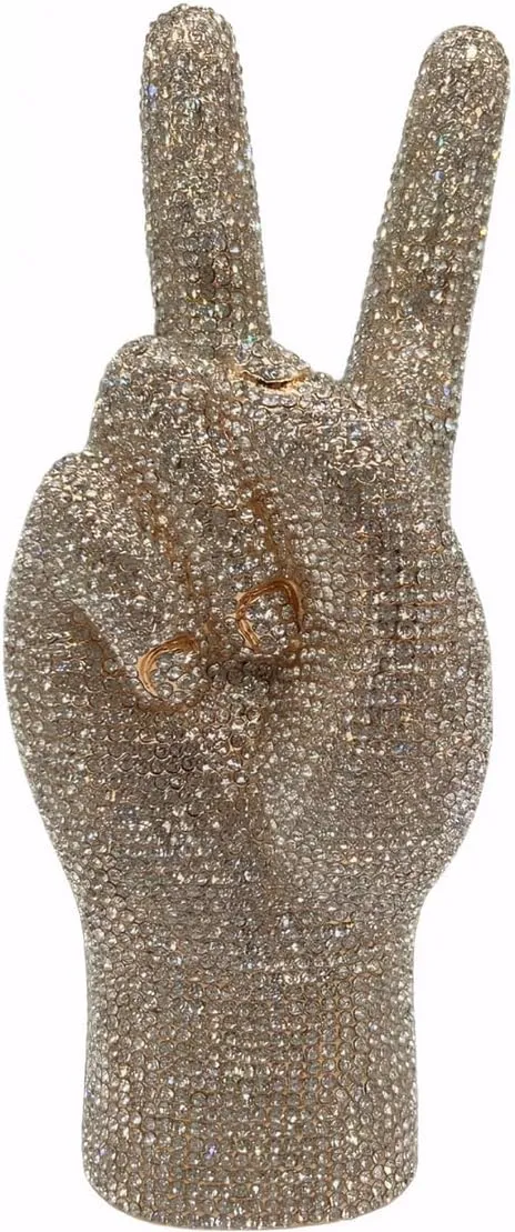 Women Fashion Victory Crystal Evening Bag Shinning Yeah Gesture Rhinestone Clutch Purse for Night Club Bar Dating