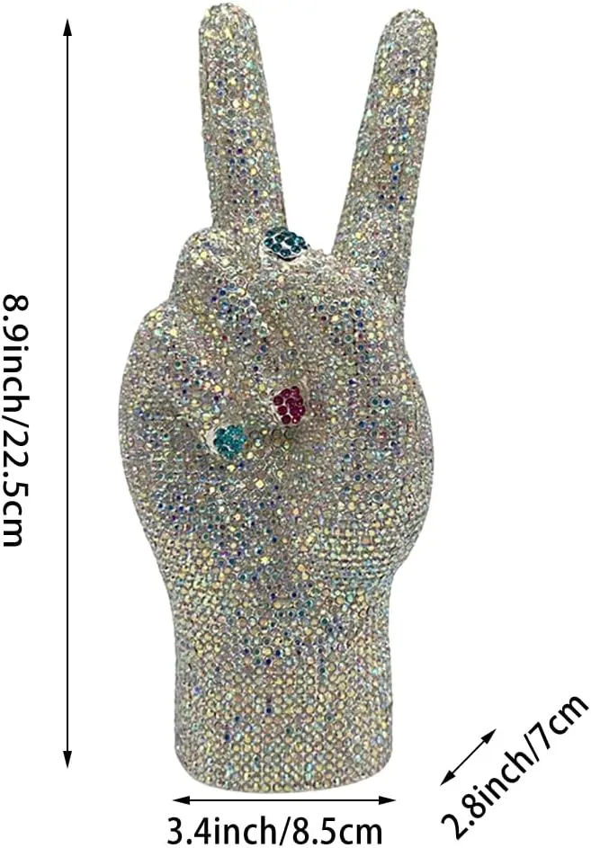 Women Fashion Victory Crystal Evening Bag Shinning Yeah Gesture Rhinestone Clutch Purse for Night Club Bar Dating