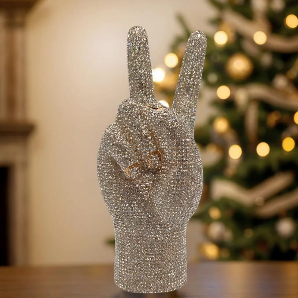 Women Fashion Victory Crystal Evening Bag Shinning Yeah Gesture Rhinestone Clutch Purse for Night Club Bar Dating