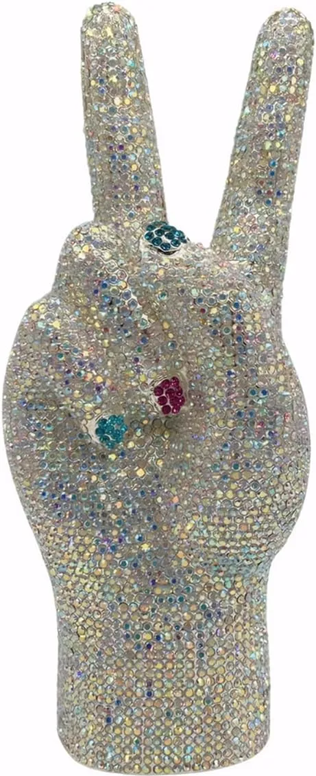 Women Fashion Victory Crystal Evening Bag Shinning Yeah Gesture Rhinestone Clutch Purse for Night Club Bar Dating
