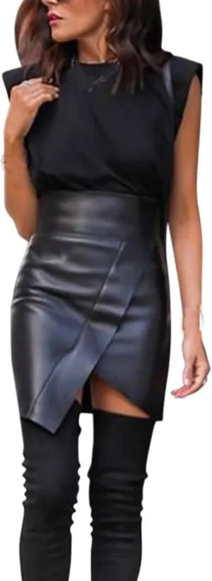 Women Faux PU Skirt High Waist Bodycon Midi Leather Skirt Office Work Mini Pencil Skirt Casual Slim Long Skirt