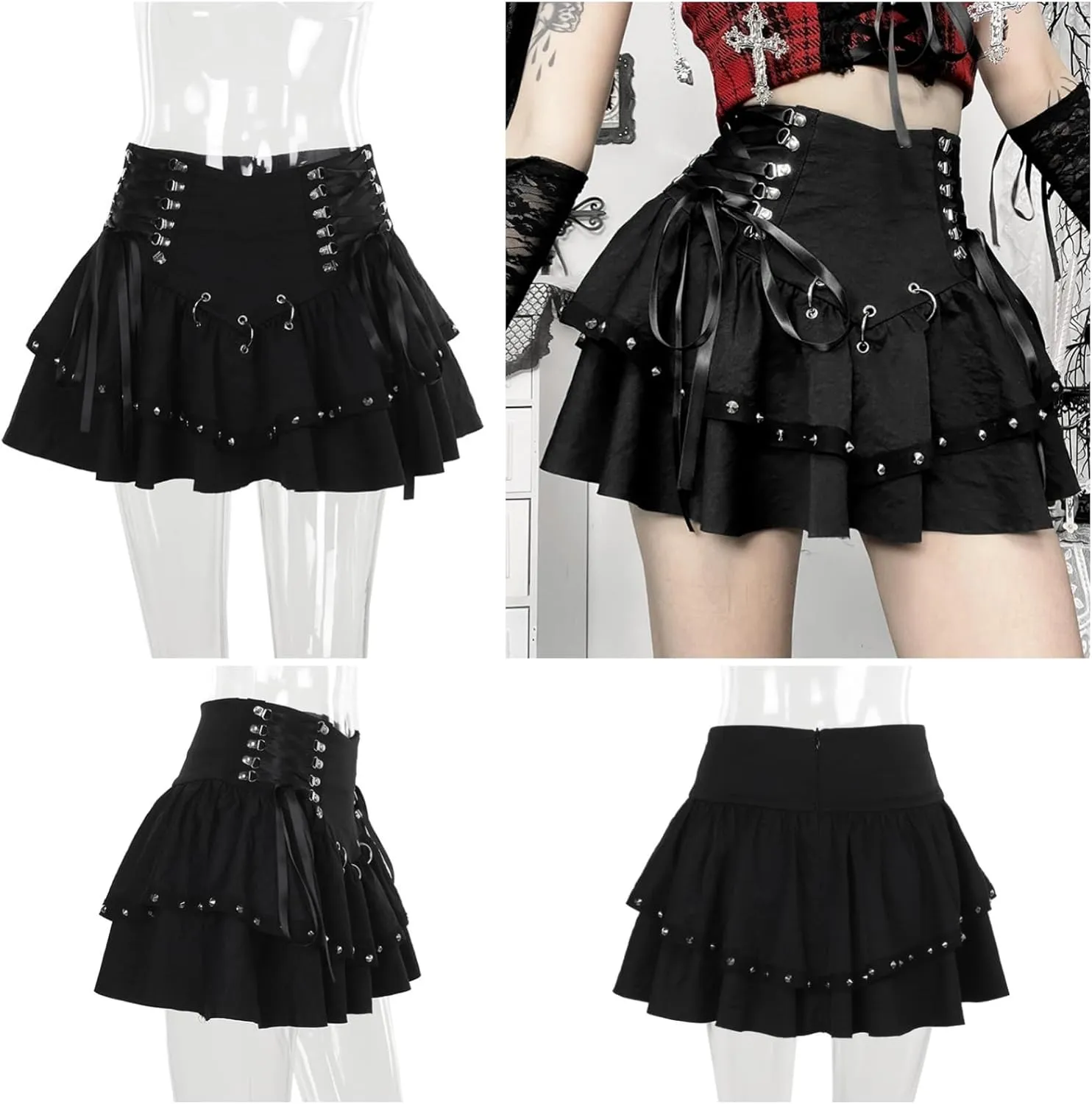 Women Gothic Pleated Mini Skirt Y2K Casual High Waisted A Line Short Skirts