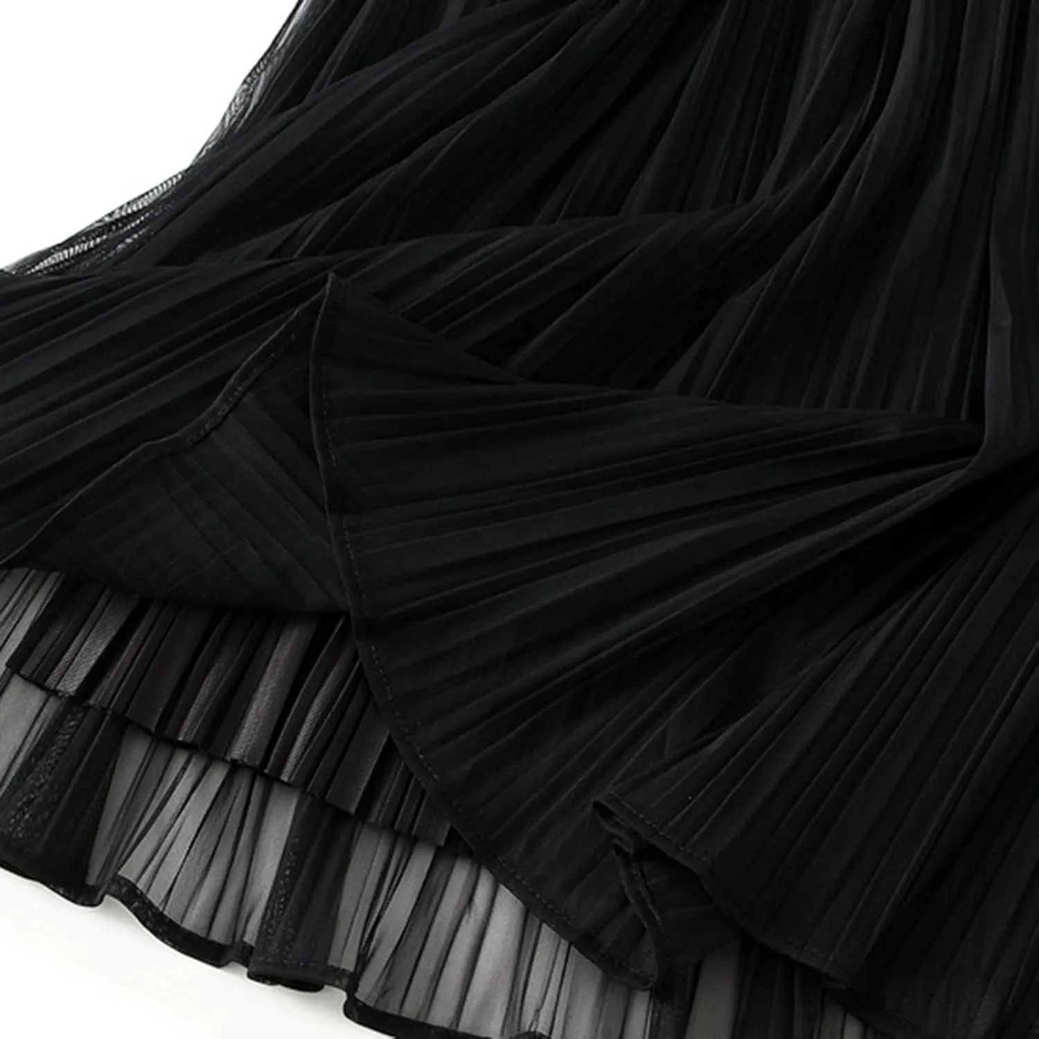 Women High Elastic Waist Pleated Chiffon Skirt Midi Swing A-line Skirts Elastic Waist Knee Length Half Dress