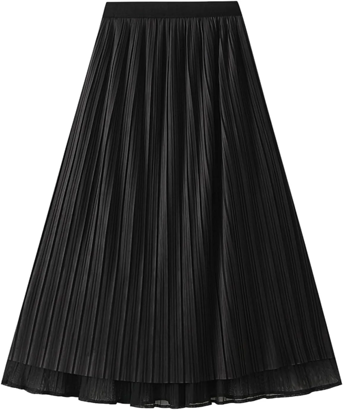 Women High Elastic Waist Pleated Chiffon Skirt Midi Swing A-line Skirts Elastic Waist Knee Length Half Dress