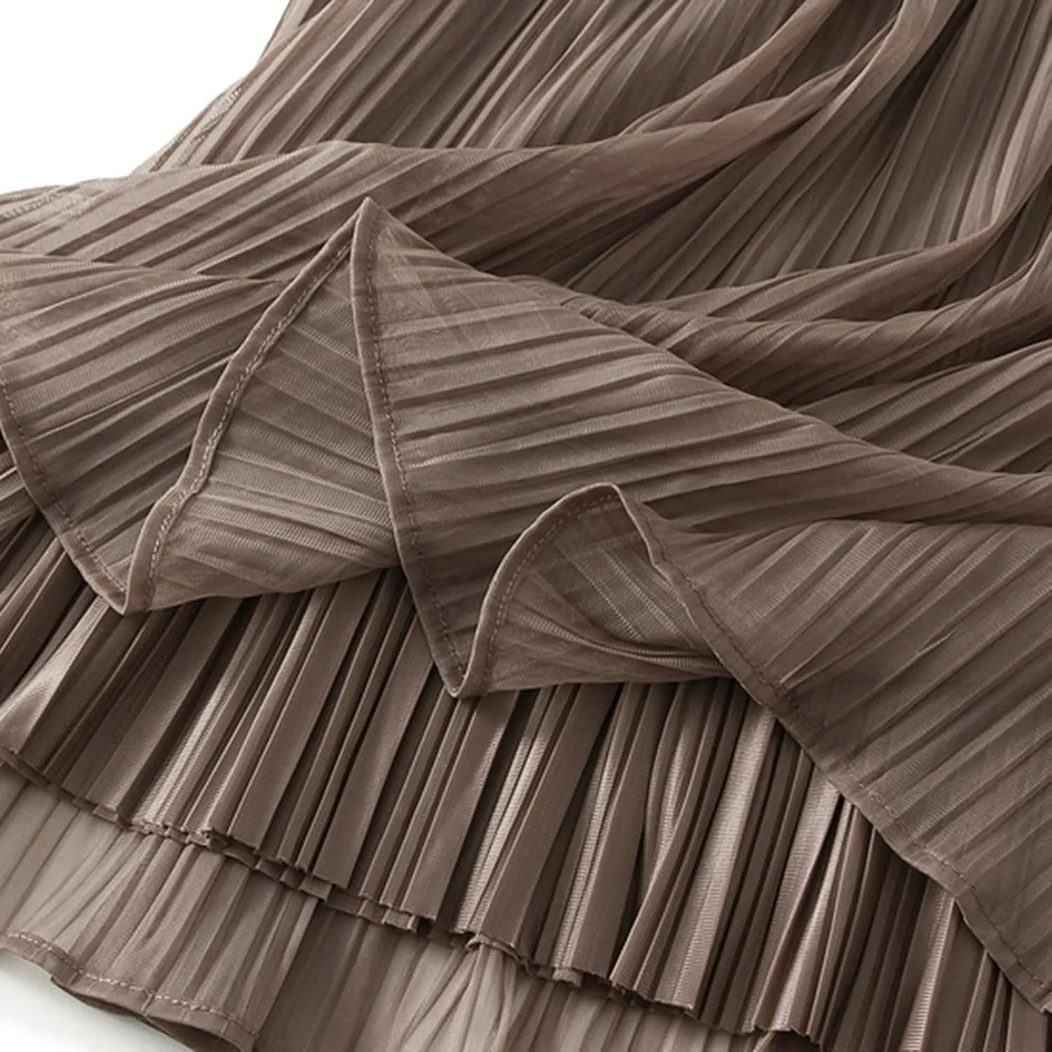 Women High Elastic Waist Pleated Chiffon Skirt Midi Swing A-line Skirts Elastic Waist Knee Length Half Dress