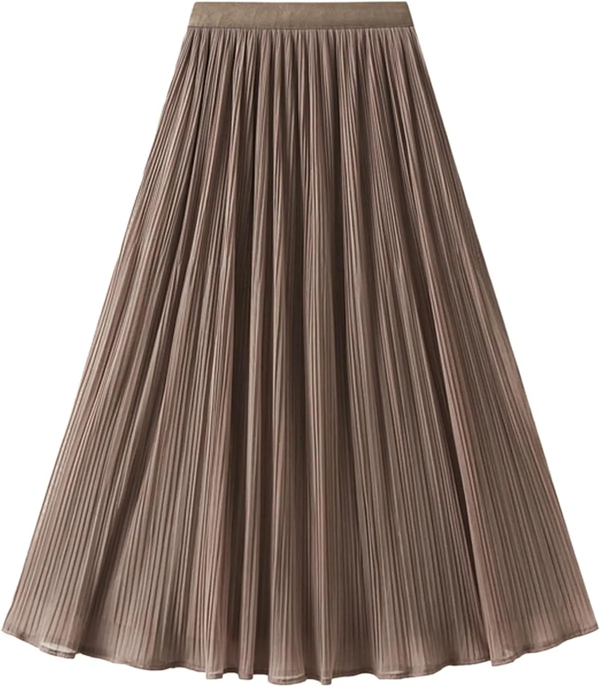 Women High Elastic Waist Pleated Chiffon Skirt Midi Swing A-line Skirts Elastic Waist Knee Length Half Dress