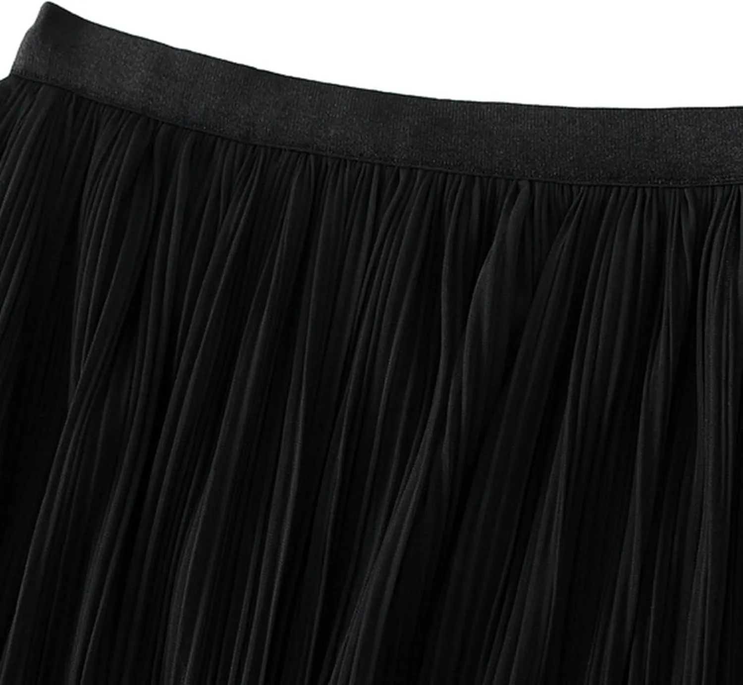 Women High Elastic Waist Pleated Chiffon Skirt Midi Swing A-line Skirts Elastic Waist Knee Length Half Dress