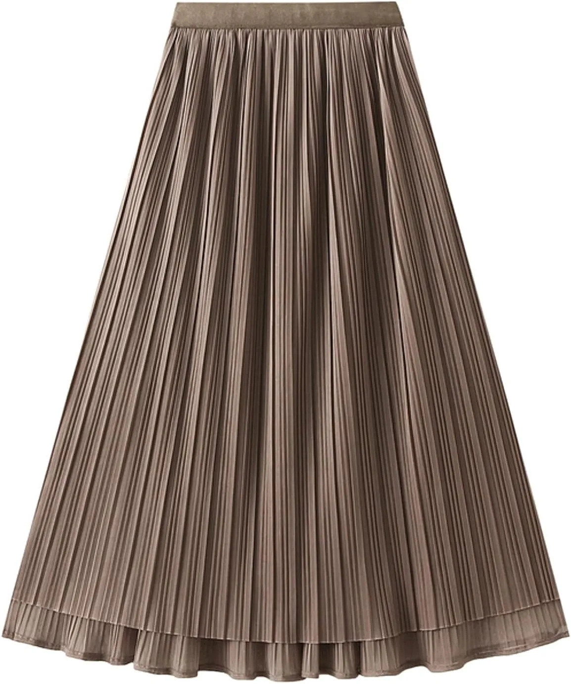 Women High Elastic Waist Pleated Chiffon Skirt Midi Swing A-line Skirts Elastic Waist Knee Length Half Dress