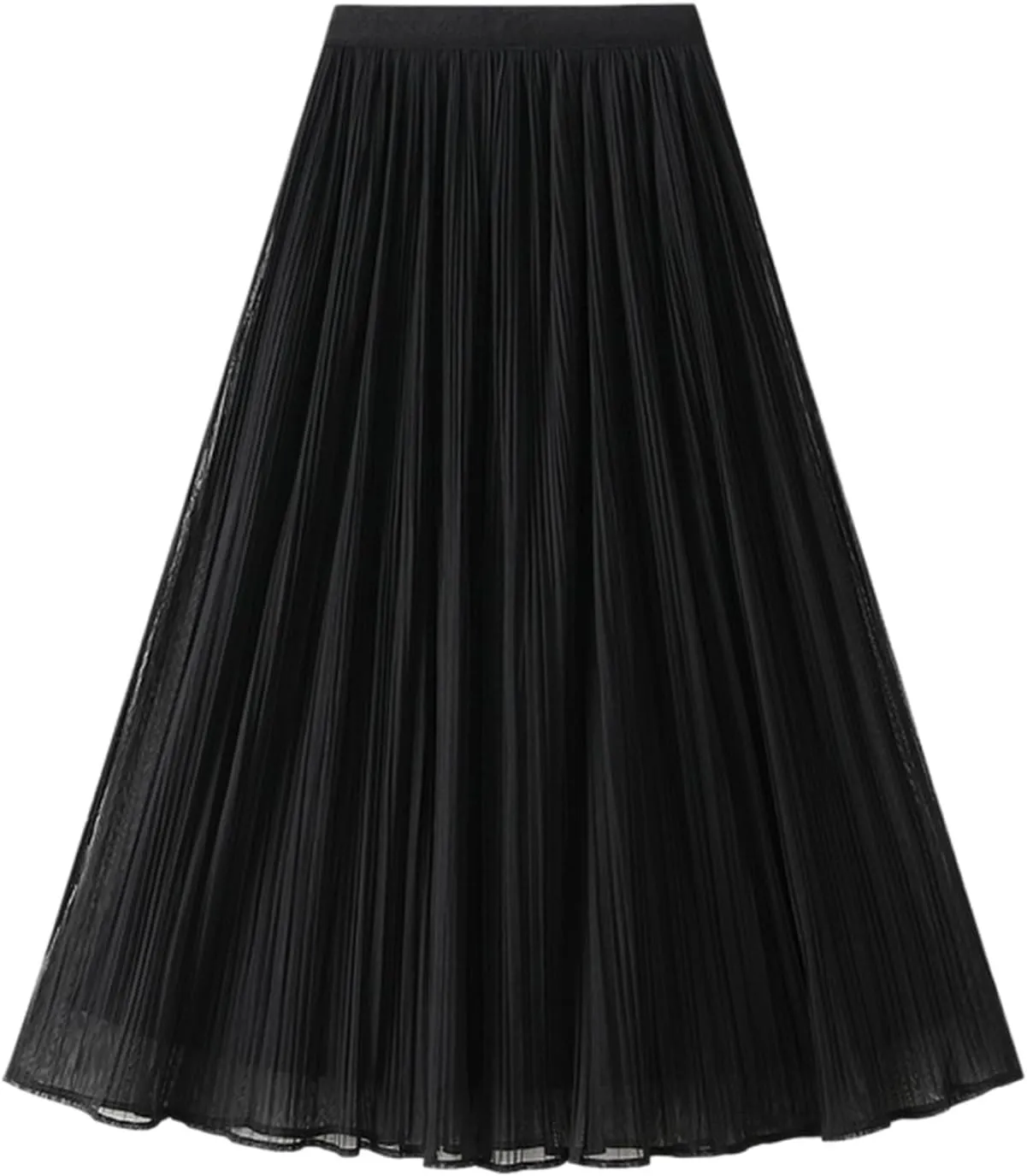 Women High Elastic Waist Pleated Chiffon Skirt Midi Swing A-line Skirts Elastic Waist Knee Length Half Dress