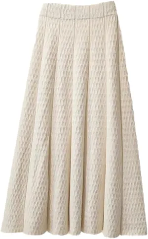 Women High Waist Knitted Midi Skirt Simple Solid Pleated Med-Long A-Line Skirts