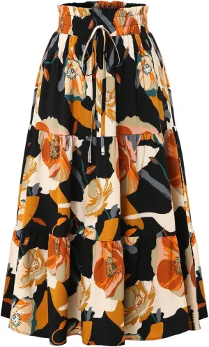 Women Long Skirt Maxi Spring Flowy Boho Comfy Tiered Western Long Maxi Skirts for Women
