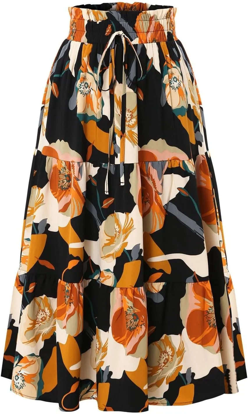 Women Long Skirt Maxi Spring Flowy Boho Comfy Tiered Western Long Maxi Skirts for Women