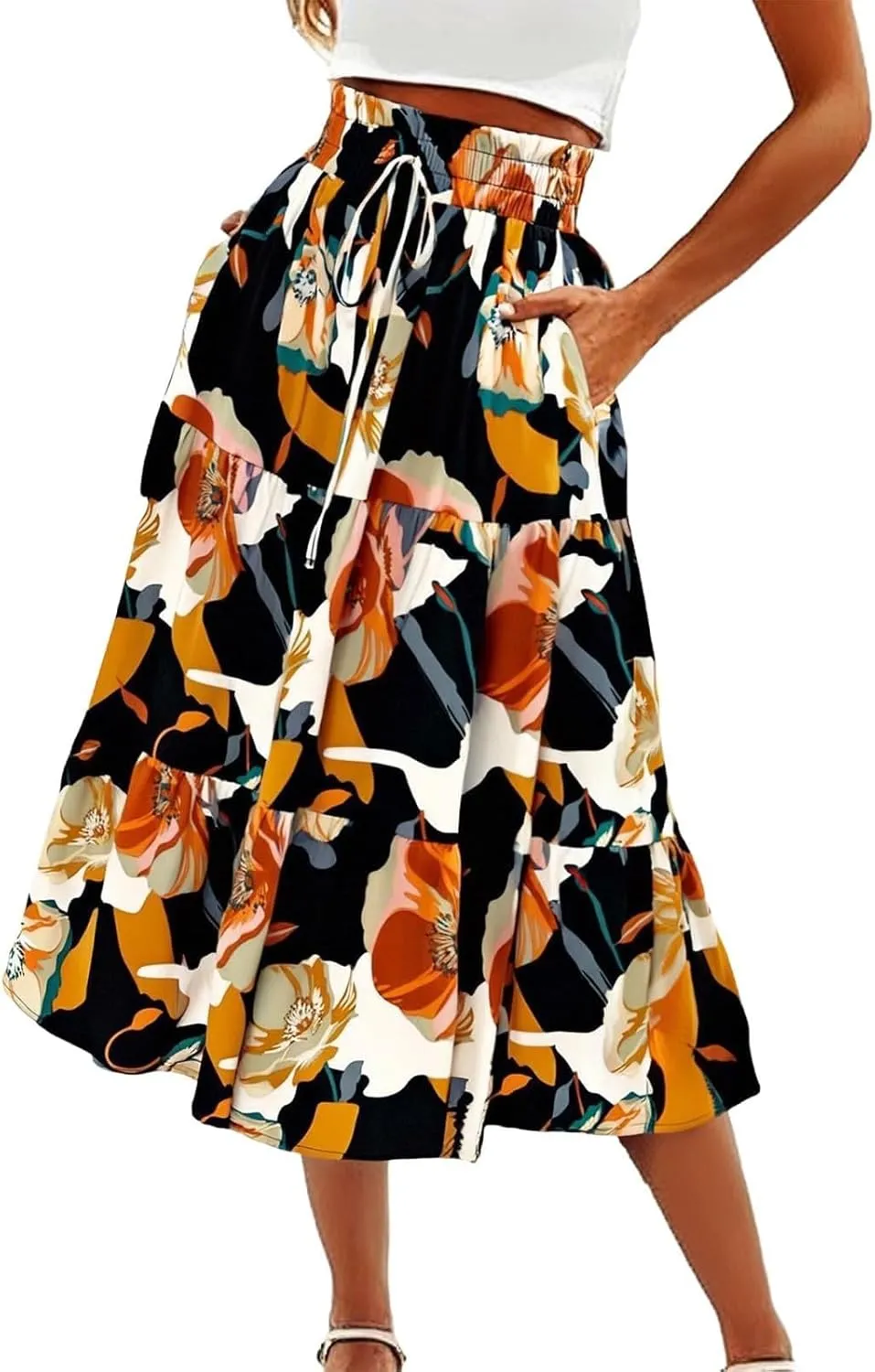 Women Long Skirt Maxi Spring Flowy Boho Comfy Tiered Western Long Maxi Skirts for Women