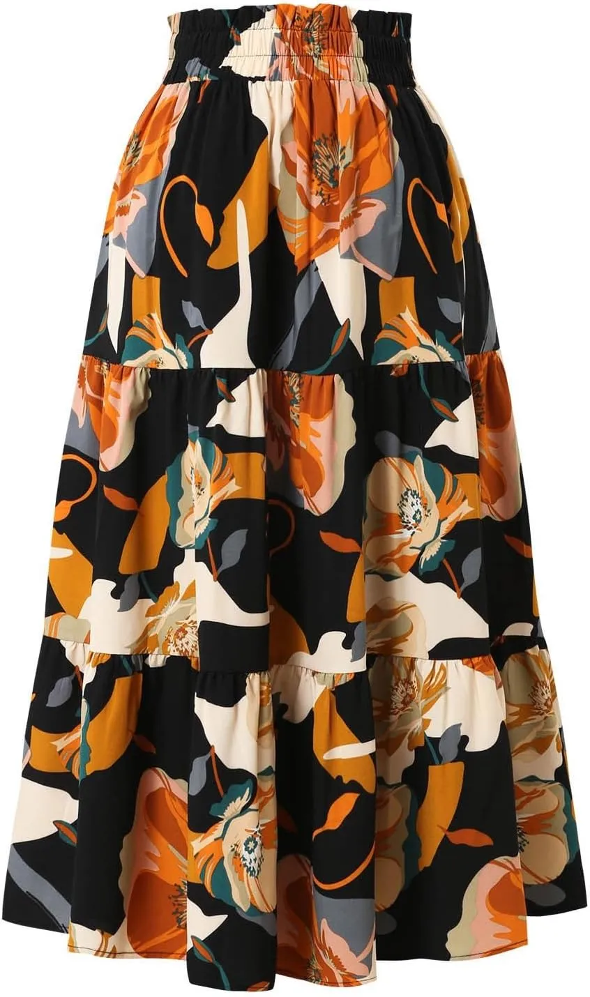 Women Long Skirt Maxi Spring Flowy Boho Comfy Tiered Western Long Maxi Skirts for Women