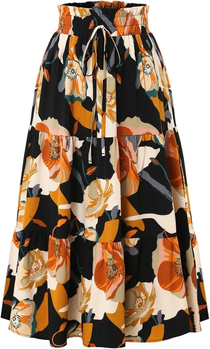 Women Long Skirt Maxi Spring Flowy Boho Comfy Tiered Western Long Maxi Skirts for Women