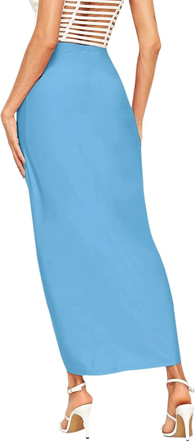 Women Maxi Long Skirt Beach Skirt Maxi Solid Draped Slit High Elastic Women's Casual Skirt Wrap Tennis Skirt