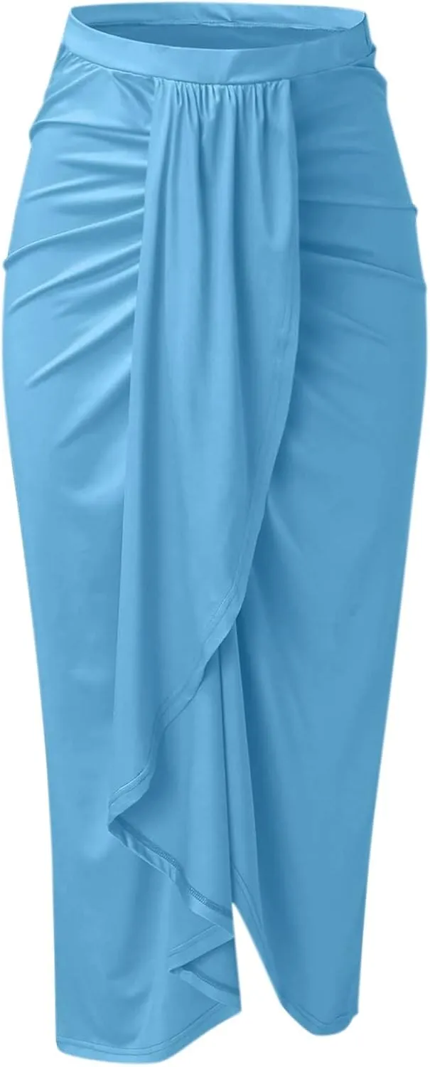 Women Maxi Long Skirt Beach Skirt Maxi Solid Draped Slit High Elastic Women's Casual Skirt Wrap Tennis Skirt
