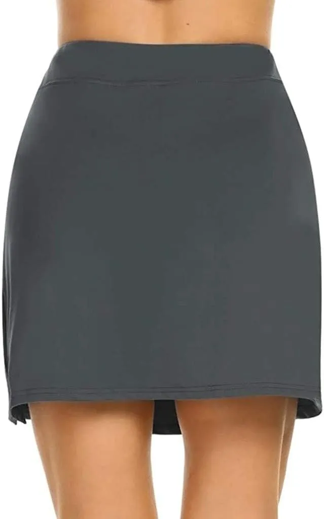 Women Mini Skirt with Shorts Trendy High Waisted Side Slit Solid Color Casual Active Golf Yoga Running Shift Skirts