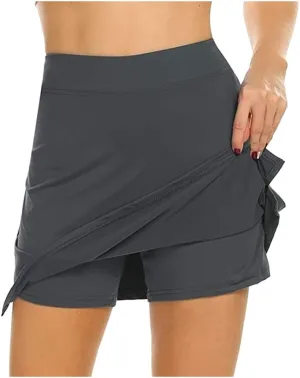 Women Mini Skirt with Shorts Trendy High Waisted Side Slit Solid Color Casual Active Golf Yoga Running Shift Skirts