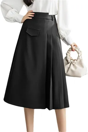 Women Pleated Skirts High Waist A-Line OL Style Formal Midi Skirts Harajuku Chic Street School Skirt