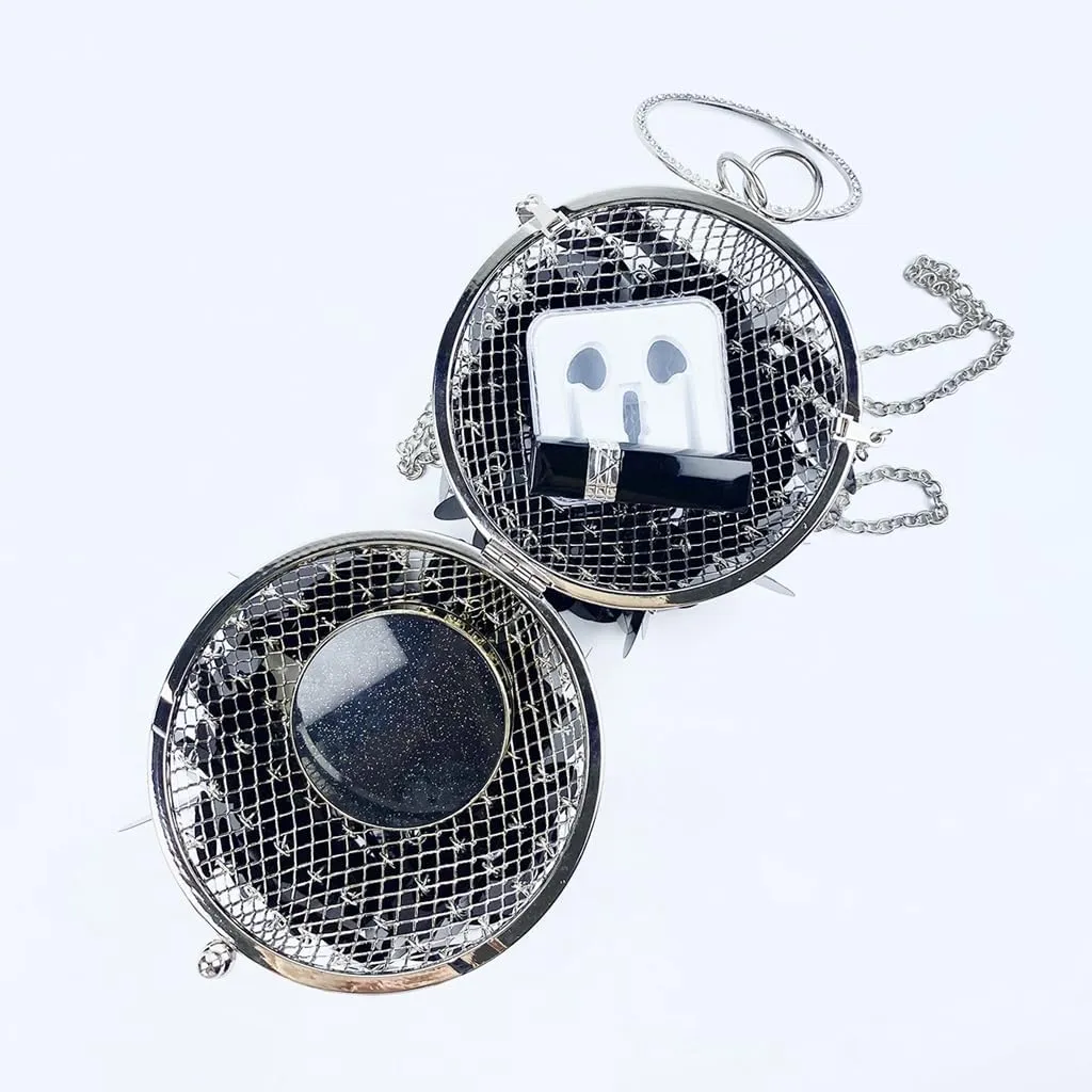 Women Round Ball Sequin Evening Bag Vintage Metal Cage Clutch Purse Glitter Handbag for Disco Bar Party Banquet