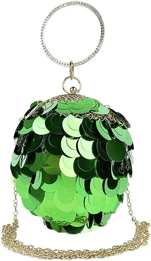 Women Round Ball Sequin Evening Bag Vintage Metal Cage Clutch Purse Glitter Handbag for Disco Bar Party Banquet
