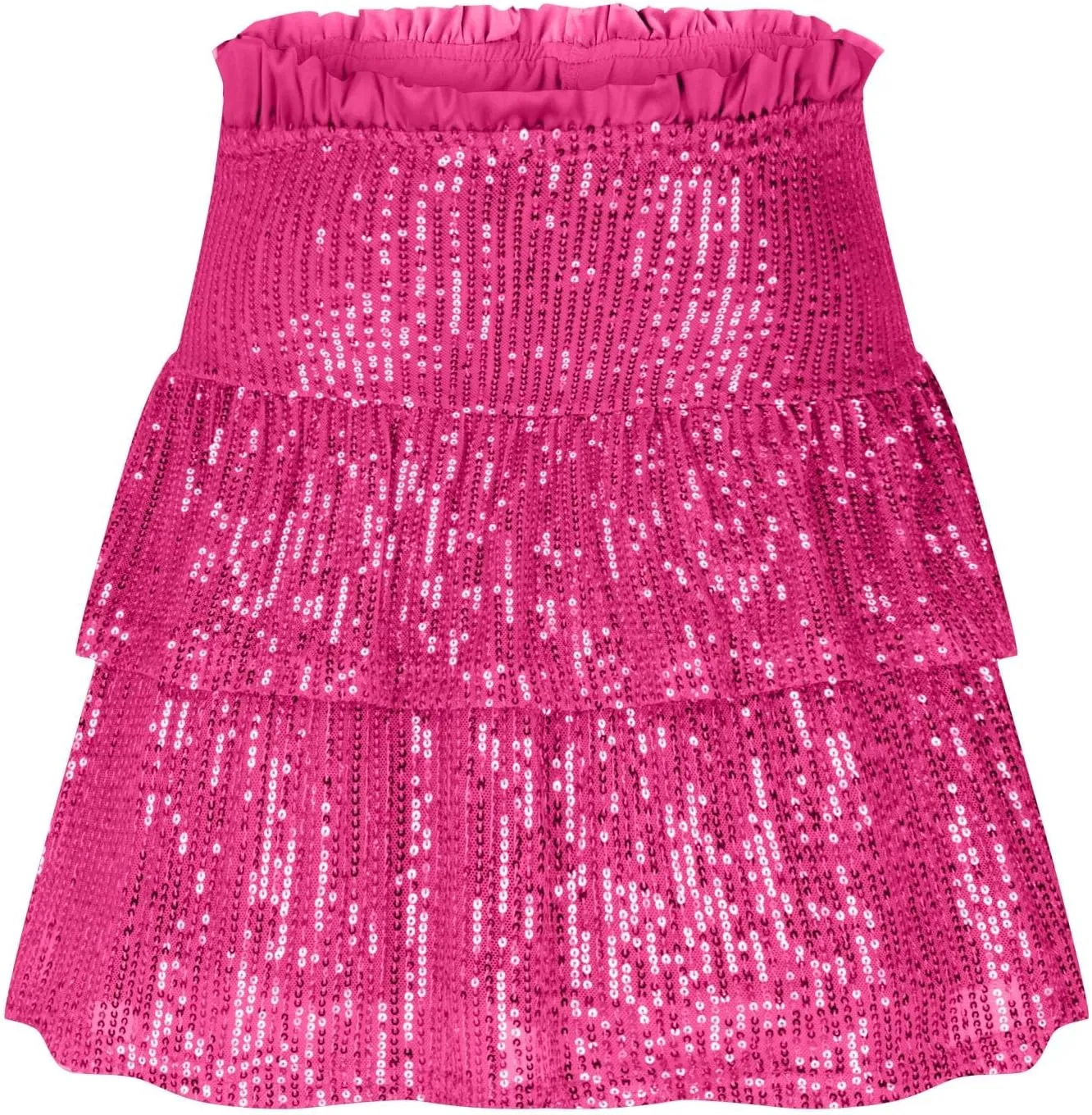 Women Sequin Skirt Sparkly Cute High Waist Ruffle Skirt Fashion 2025 Teen Girls Night Out Party Glitter Mini Skirt