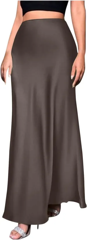 Women Summer Skirt 2025 Elegant Silk High Waist Maxi Skirts Elastic A Line Long Dress Cocktail Party Clothes