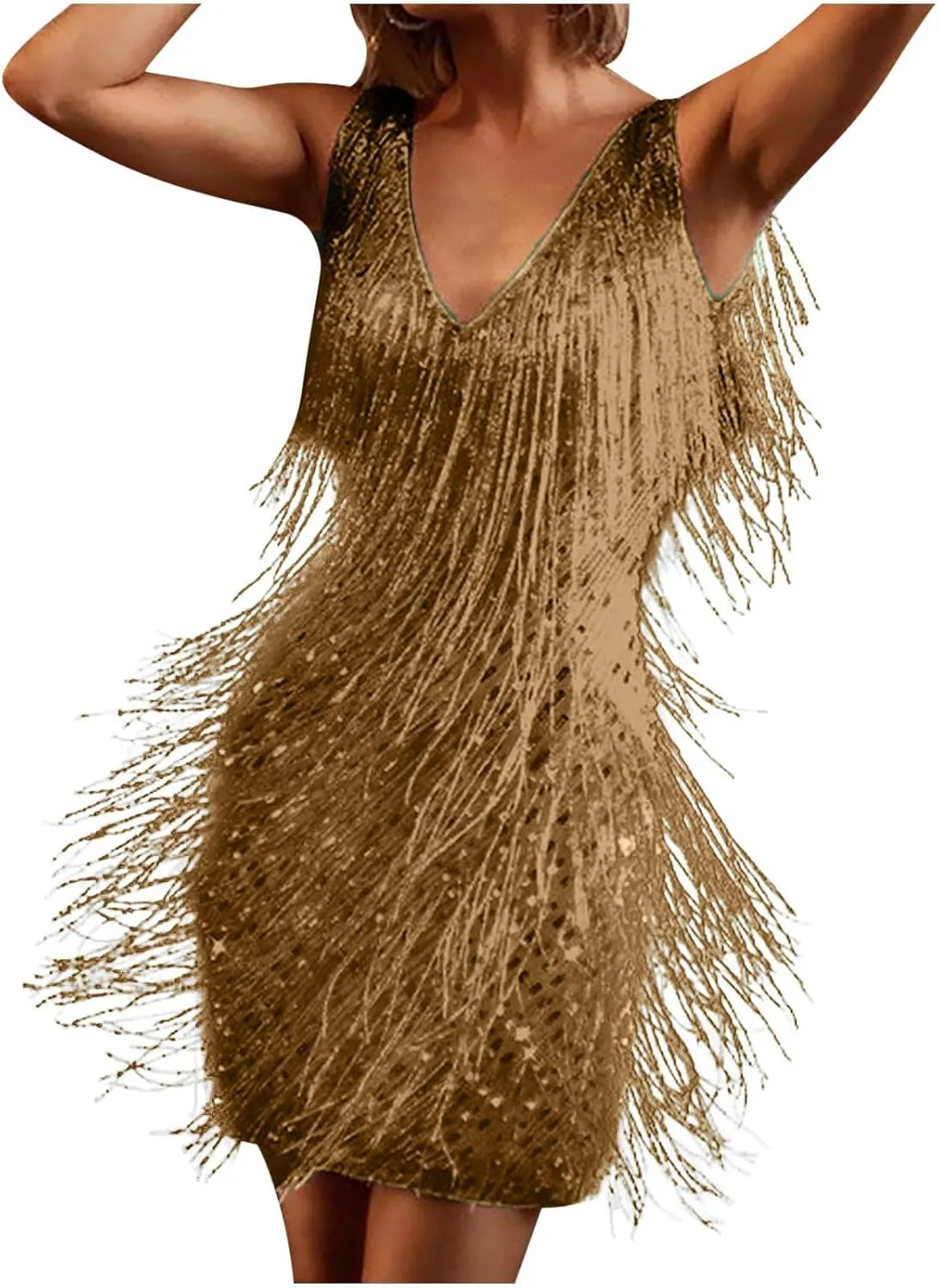 Women Tassel Sequin Dress V Neck Glitter Flapper Dresses Fringe 2025 Sparkly Club Evening Party Bodycon Plus Size
