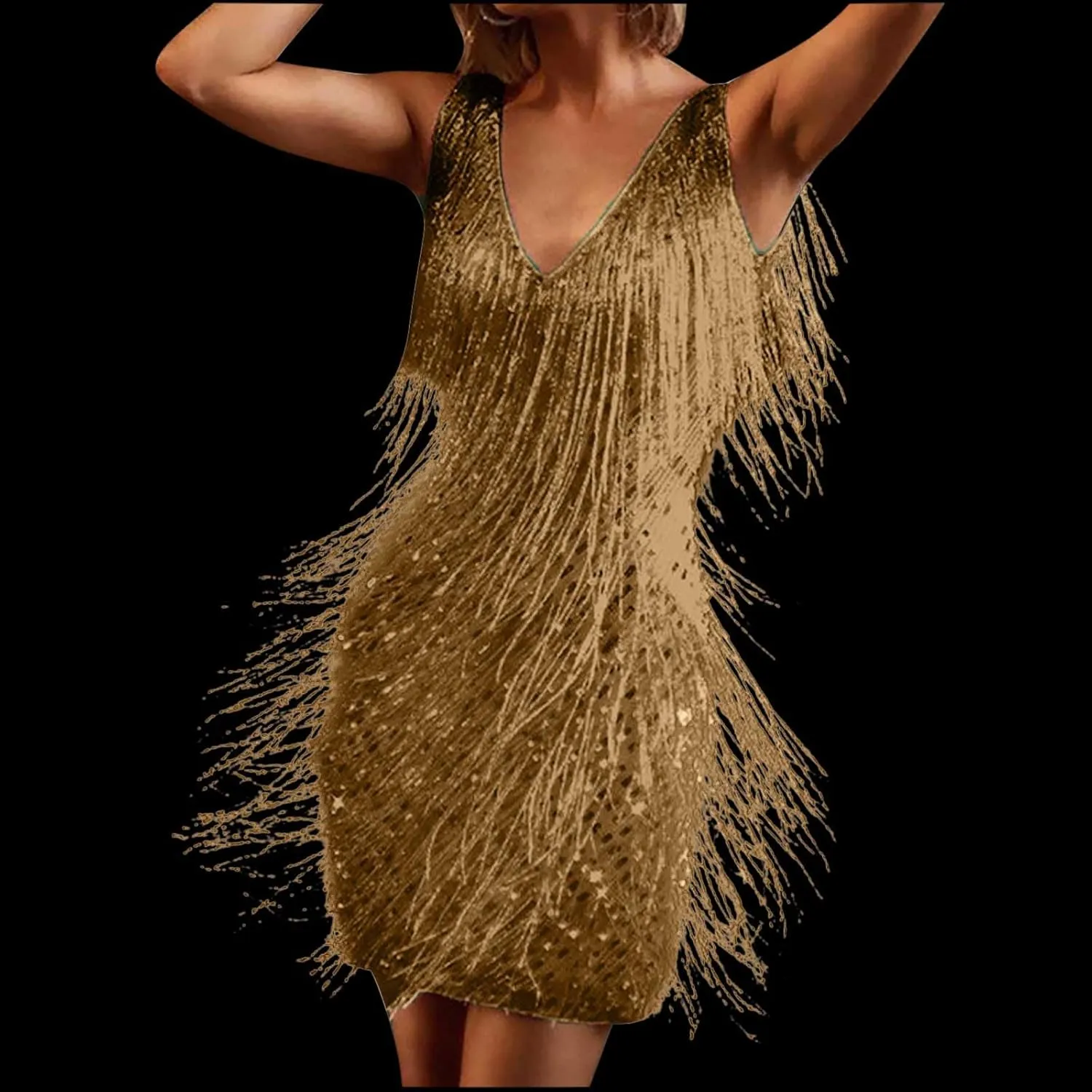 Women Tassel Sequin Dress V Neck Glitter Flapper Dresses Fringe 2025 Sparkly Club Evening Party Bodycon Plus Size