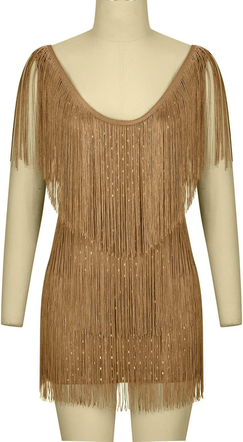 Women Tassel Sequin Dress V Neck Glitter Flapper Dresses Fringe 2025 Sparkly Club Evening Party Bodycon Plus Size