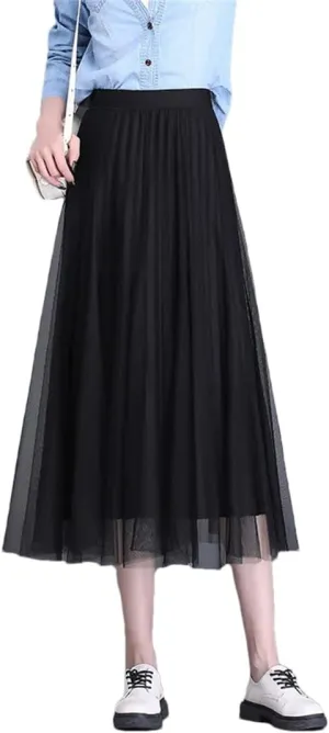 Women Temperament Midiskirt Spring Long Overknee High Waist Pleated Skirt OL Office