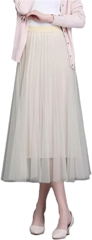 Women Temperament Midiskirt Spring Long Overknee High Waist Pleated Skirt OL Office