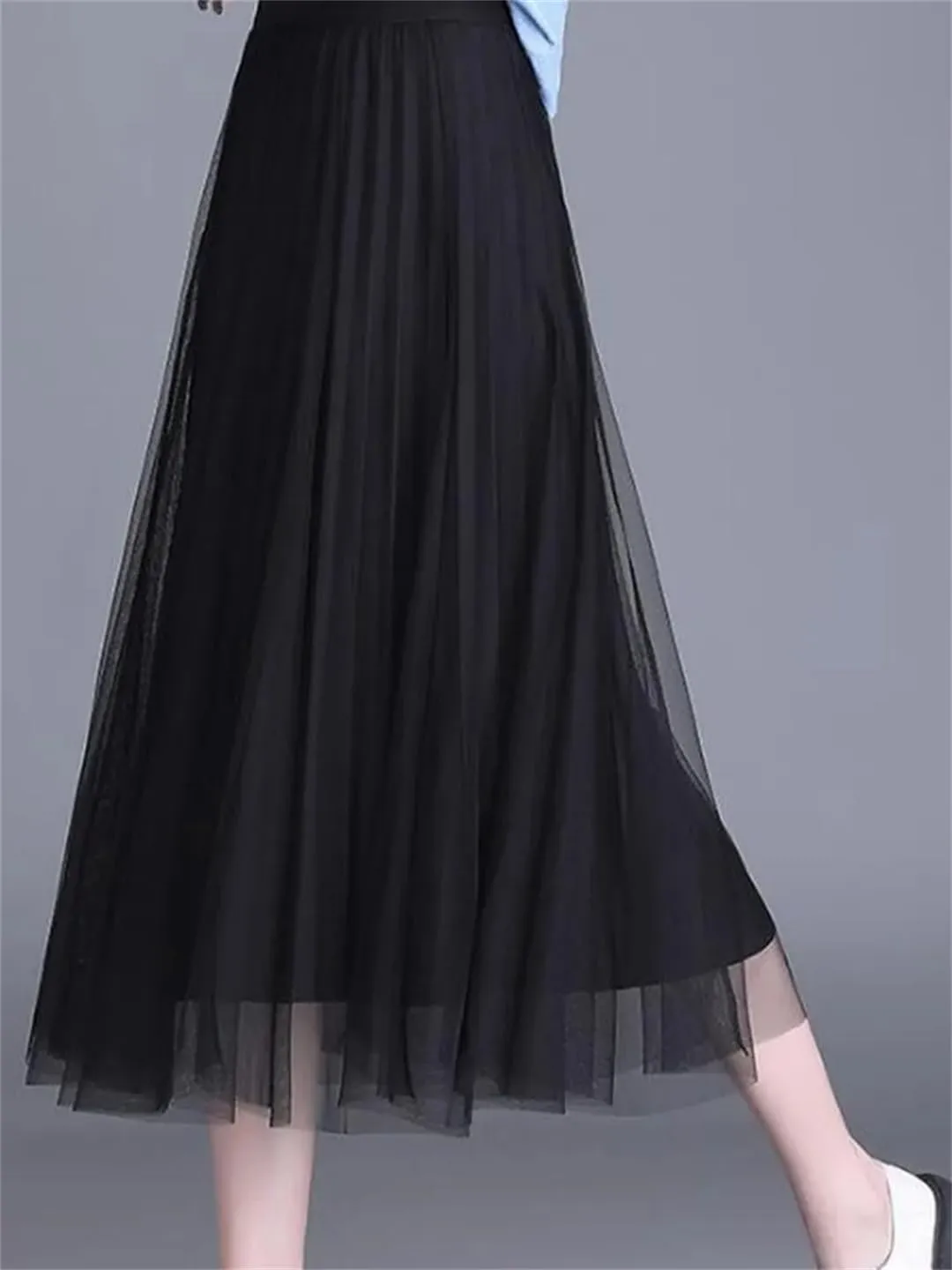 Women Temperament Midiskirt Spring Long Overknee High Waist Pleated Skirt OL Office
