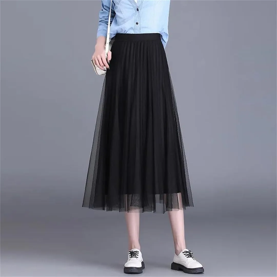 Women Temperament Midiskirt Spring Long Overknee High Waist Pleated Skirt OL Office