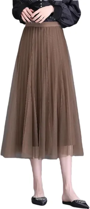 Women Temperament Midiskirt Spring Long Overknee High Waist Pleated Skirt OL Office