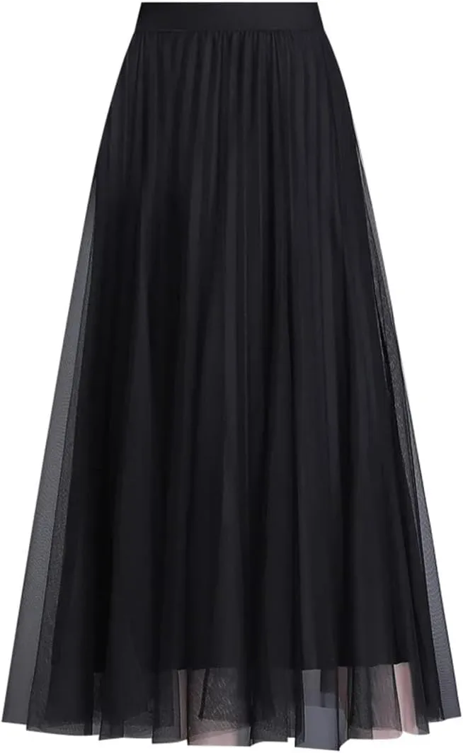 Women Temperament Midiskirt Spring Long Overknee High Waist Pleated Skirt OL Office
