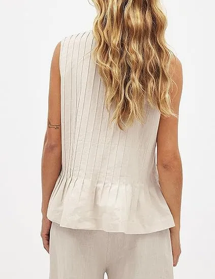 Women Tie Front Peplum Tank Top Sleeveless V Neck Y2K Babydoll Blouse Boho Pleated Ruched Flared Flowy Shirts