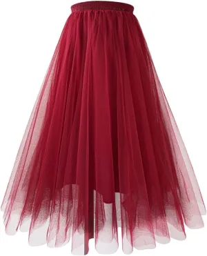 Women Tutu Knee Length Skirts High Waisted Stretch Plus Size Tulle Party Maxi Skirt Layered Pleated Summer Dress