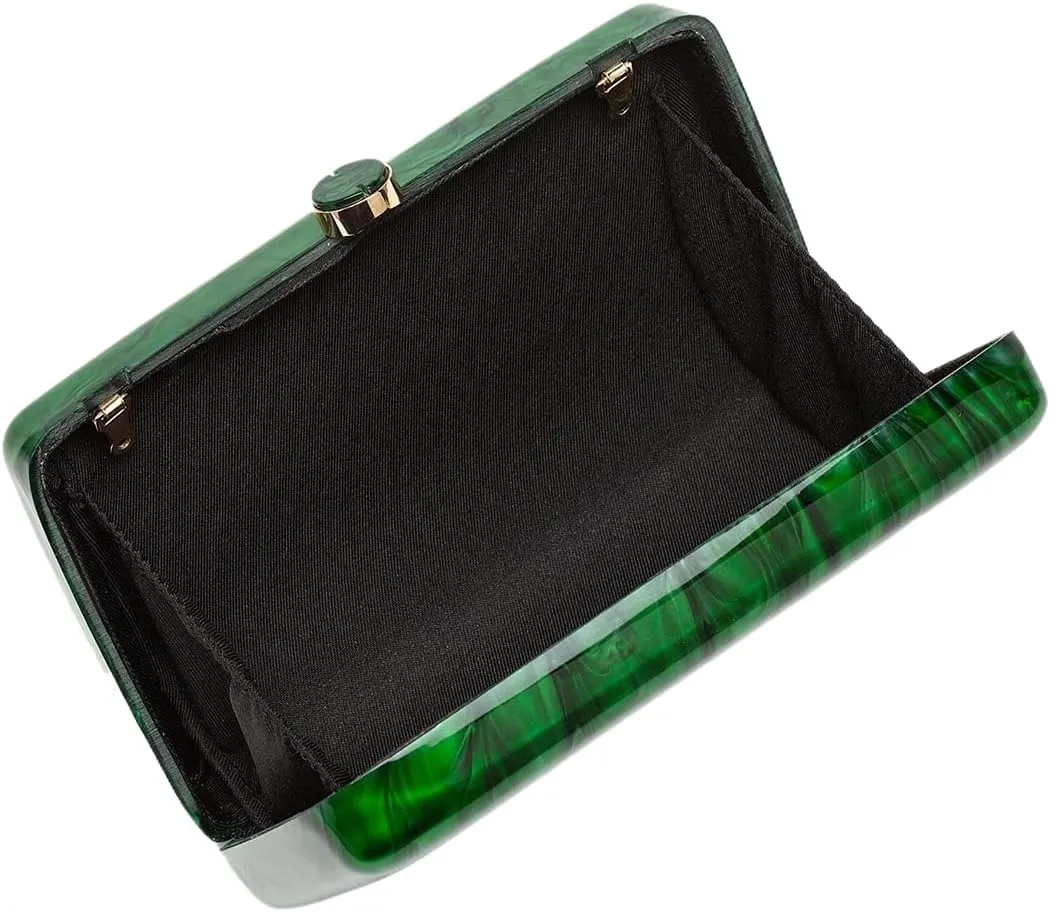 Women Vintage Square Evening Bag Marble Acrylic Clutch Purse Glitter Metal Chain Handbag for Family Gathering Dating