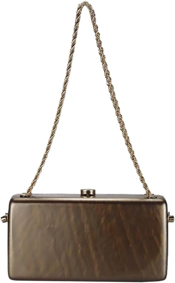 Women Vintage Square Evening Bag Marble Acrylic Clutch Purse Glitter Metal Chain Handbag for Family Gathering Dating