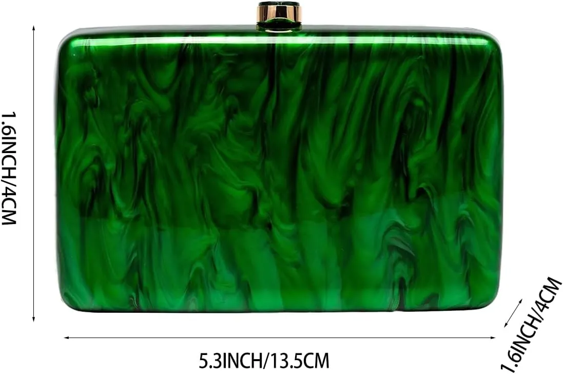 Women Vintage Square Evening Bag Marble Acrylic Clutch Purse Glitter Metal Chain Handbag for Family Gathering Dating