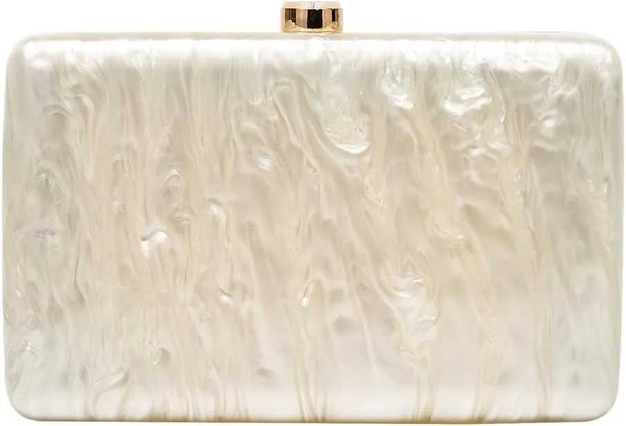 Women Vintage Square Evening Bag Marble Acrylic Clutch Purse Glitter Metal Chain Handbag for Family Gathering Dating