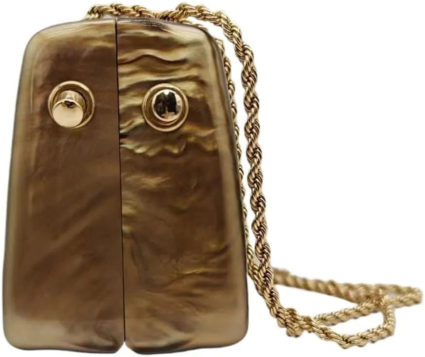 Women Vintage Square Evening Bag Marble Acrylic Clutch Purse Glitter Metal Chain Handbag for Family Gathering Dating