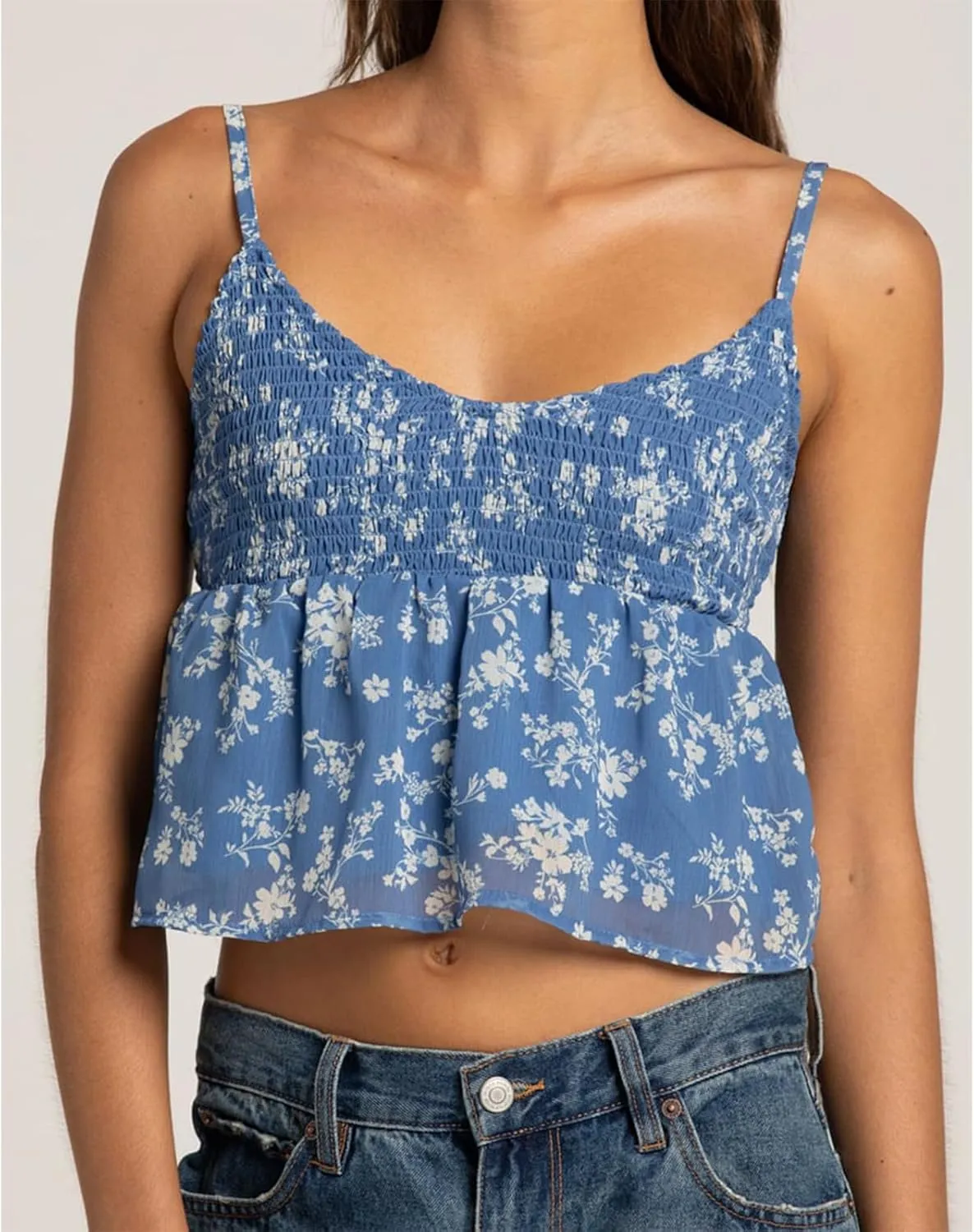 Women Y2k Floral Babydoll Tank Cami Top Spaghetti Strap Cut Ruffle Sleeveless Shirts Aesthetic Going Out Tops