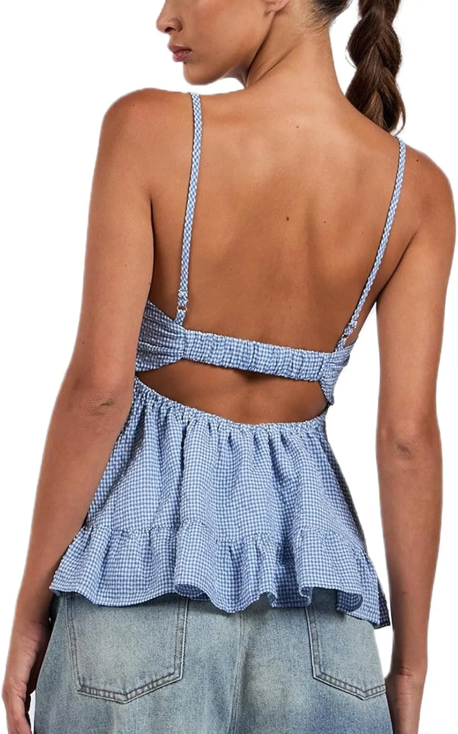 Women Y2k Floral Babydoll Tank Cami Top Spaghetti Strap Cut Ruffle Sleeveless Shirts Aesthetic Going Out Tops